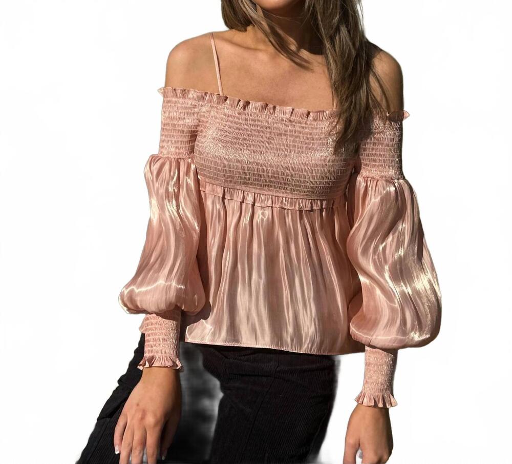 NEW ALAMIA octavia off shoulder peach smocked top in pink